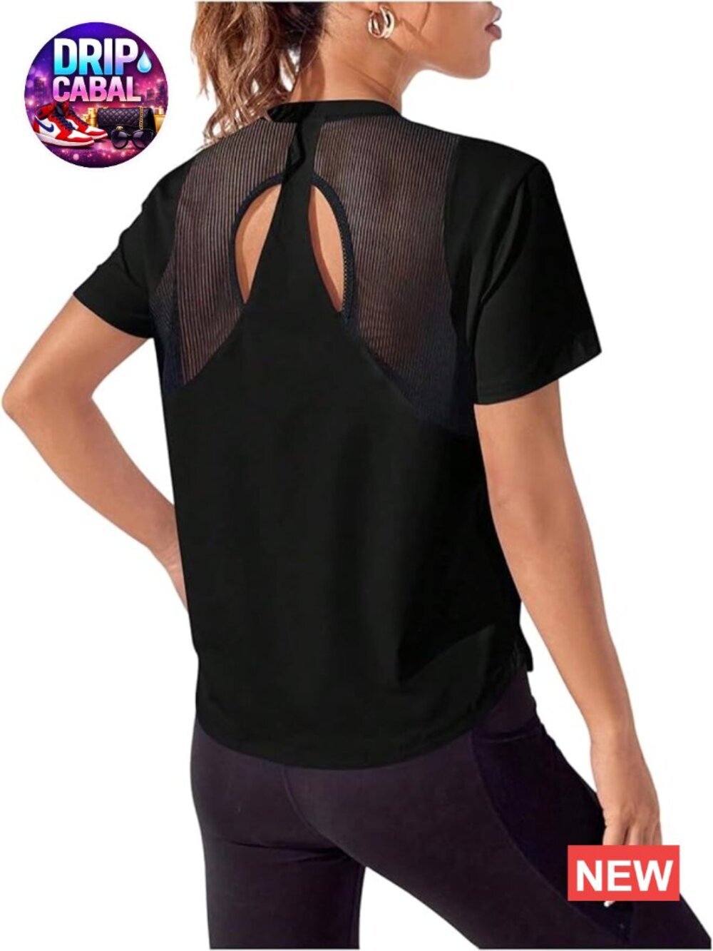 Open Back Twist Mesh Workout Top Crewneck T-Shirt Athletic Yoga Running